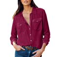 thumbnail image 1 of adviicd Workout Chemises Femmes Blouses pour Femmes Manches Courtes Blouse V Cou Bouton Chemises Été Tunique Tops Rouge, L, 1 of 4