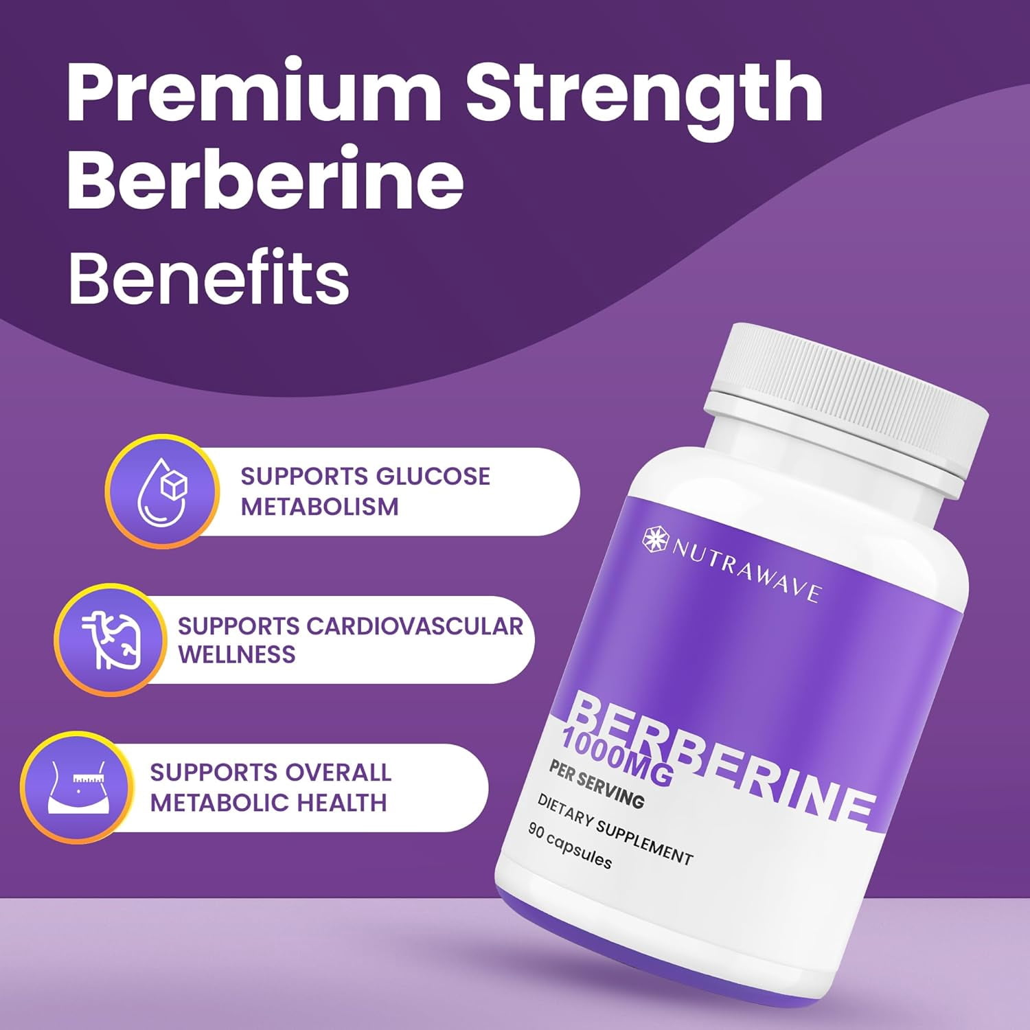 Nutra Wave Berberine 1000mg, Blood Sugar & Metabolism Support, 90 Vegan Capsules