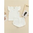 thumbnail image 5 of Douhoow Baby Girl Summer Set Solid Color Ribbed Flying Sleeve Tops+High Stretch Shorts, 5 of 9