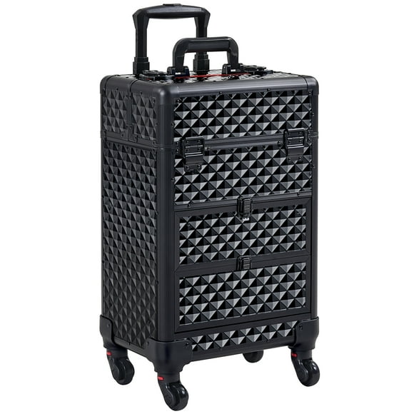 Yaheetech Professional Rolling Makeup Train Case with Drawers and Locks, Black
