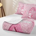 thumbnail image 4 of meiyoeat Pink Glitter Butterfly Monogrammed A Twin Quilt Set for Girls, Sparkle Floral Initial Letter Twin Coverlet Set, 2-Piece 1 Bedspread and 1 Pillowcase, 4 of 7