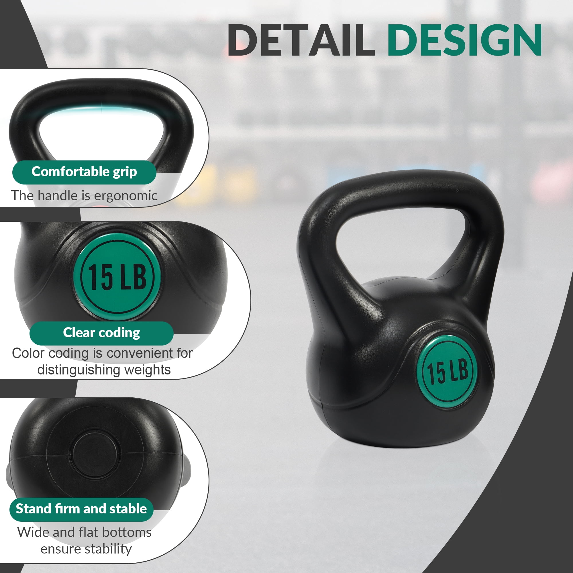 4-Piece Kettlebell Set - 5, 10, 15, 20 Lb Wide Grip Weights For Home Gym & Fitness Training