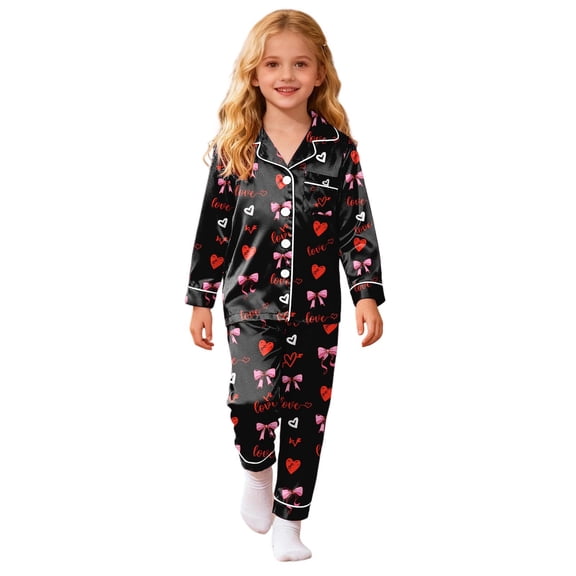 Kiijoy Toddler Girls Outfits Hearts Print Long Sleeve Shirt Pants Sleepwear, Sizes 3-4