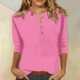 thumbnail image 4 of KBZDBZC Womens Summer Tops Women's Fashion Button Up 3/4 Length Sleeve Solid Color T Shirt Shirt Top Women's T Shirt Blouses Women Womens Casual Blouse(Hot Pink,M), 4 of 5