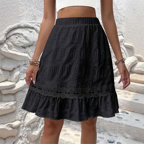 PYGNJK Women's Flowy Ruffle Skirts High Waisted Boho Cute Mini Skirts Casual Dressy Summer Beach Golf Skorts Vacation