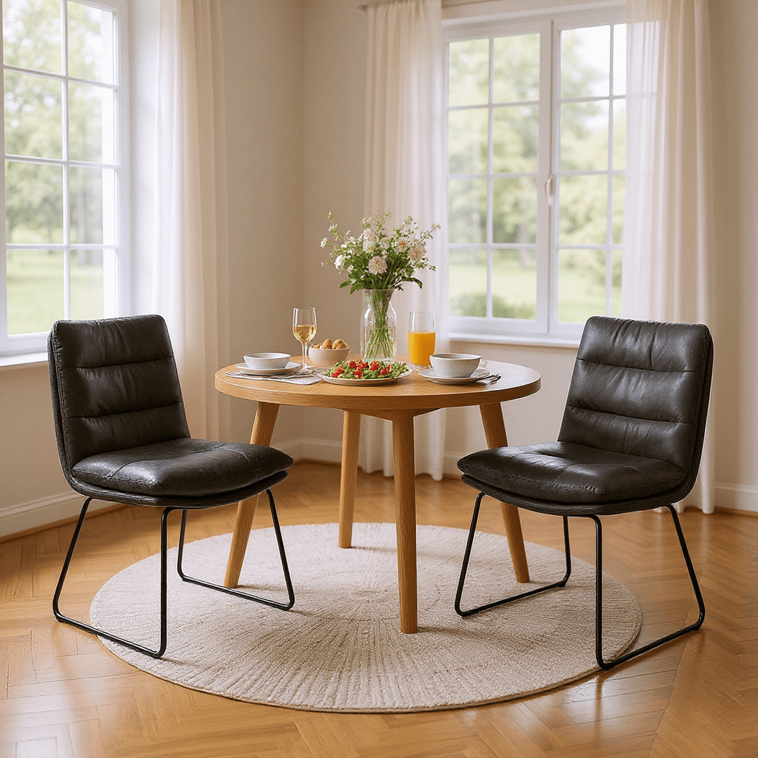 Homy Casa 2 Pack Dining Chairs with Channel Tufted Cushion and Anti Rust Sled Legs for Dining Area