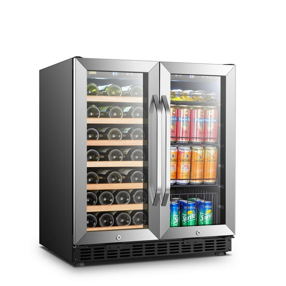 Lanbo 76 Can 31 Bottle Under Counter Dual Zone Wine Refrigerator and Beverage Cooler 30 inch Width