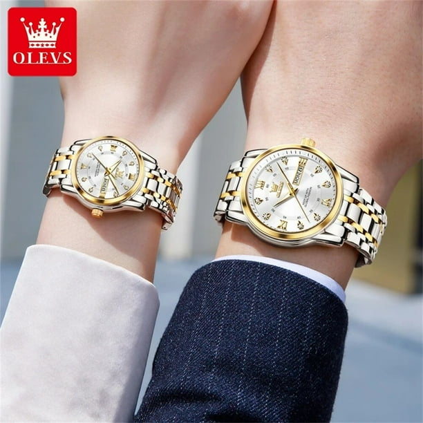 Gold Watch for Men Women Sets Stainless Steel Luxury Lover's Watch