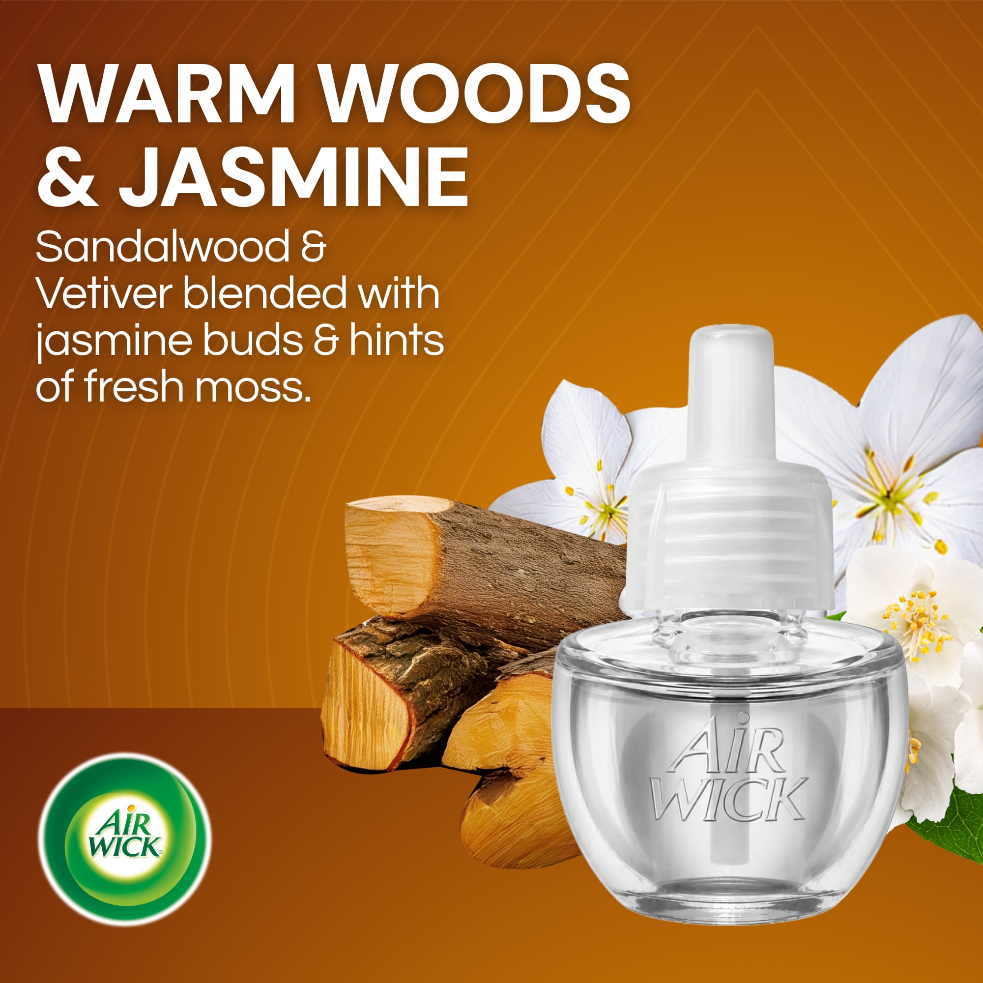 (6 pack) Air Wick Plug-In Scented Oil Warmer Air Freshener Refills, Warm Woods & Jasmine, 2 Count