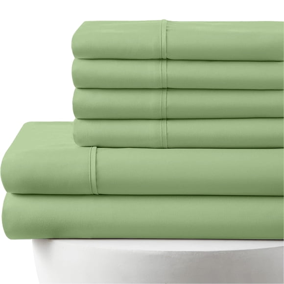 30-INCH EXTRA DEEP POCKETS -RV King Egyptian 1000-TC Cotton 6-PC Sheet Set with 1 Fitted Sheet, 1 Oversized Flat Sheet 4 Pillowcases - Sage