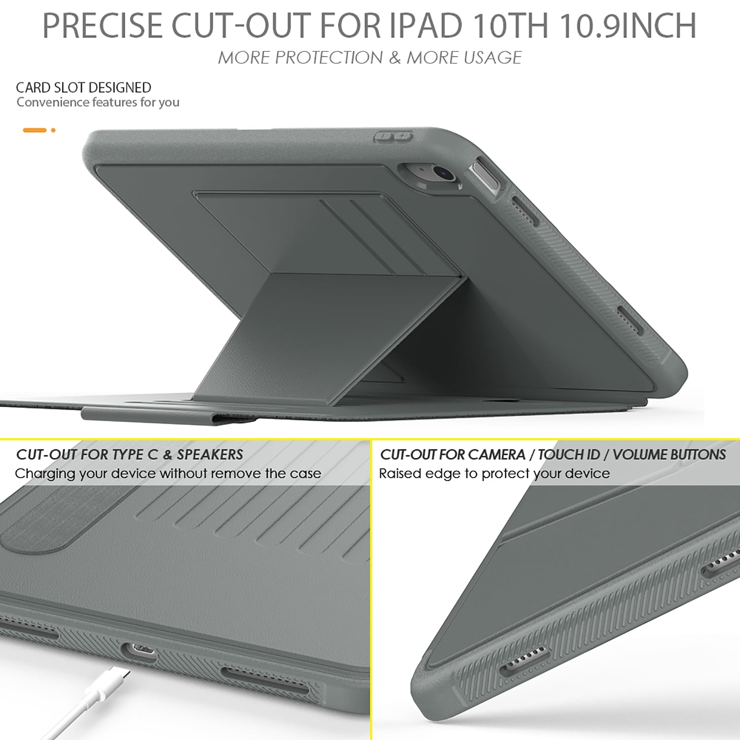 Allytechgroup Magnetic Case for Apple iPad (A16) 11th Gen 11" 2025/ iPad 10th Gen 10.9" 2022, Auto Sleep Wake Multi Angle Viewing Stand Build-in Pencil Holder Protective Bumper Tablet Case, Gray
