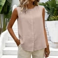 thumbnail image 2 of WHEANG Womens Solid Color Cotton Linen Sleeveless Top Back Button Reversible Blouse Summer Tank Tops Pleated Crewneck Casual Loose Blouses Business Work Shirts Size XL Purple, 2 of 5
