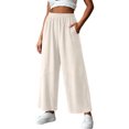 thumbnail image 2 of Cagogo Women's Cotton Linen Wide Leg Pants Elastic Waist Casual Loose Ankle Trousers with Pockets Flowy Summer Beach Work Lounge Fashion Clothes, White XL, 2 of 6
