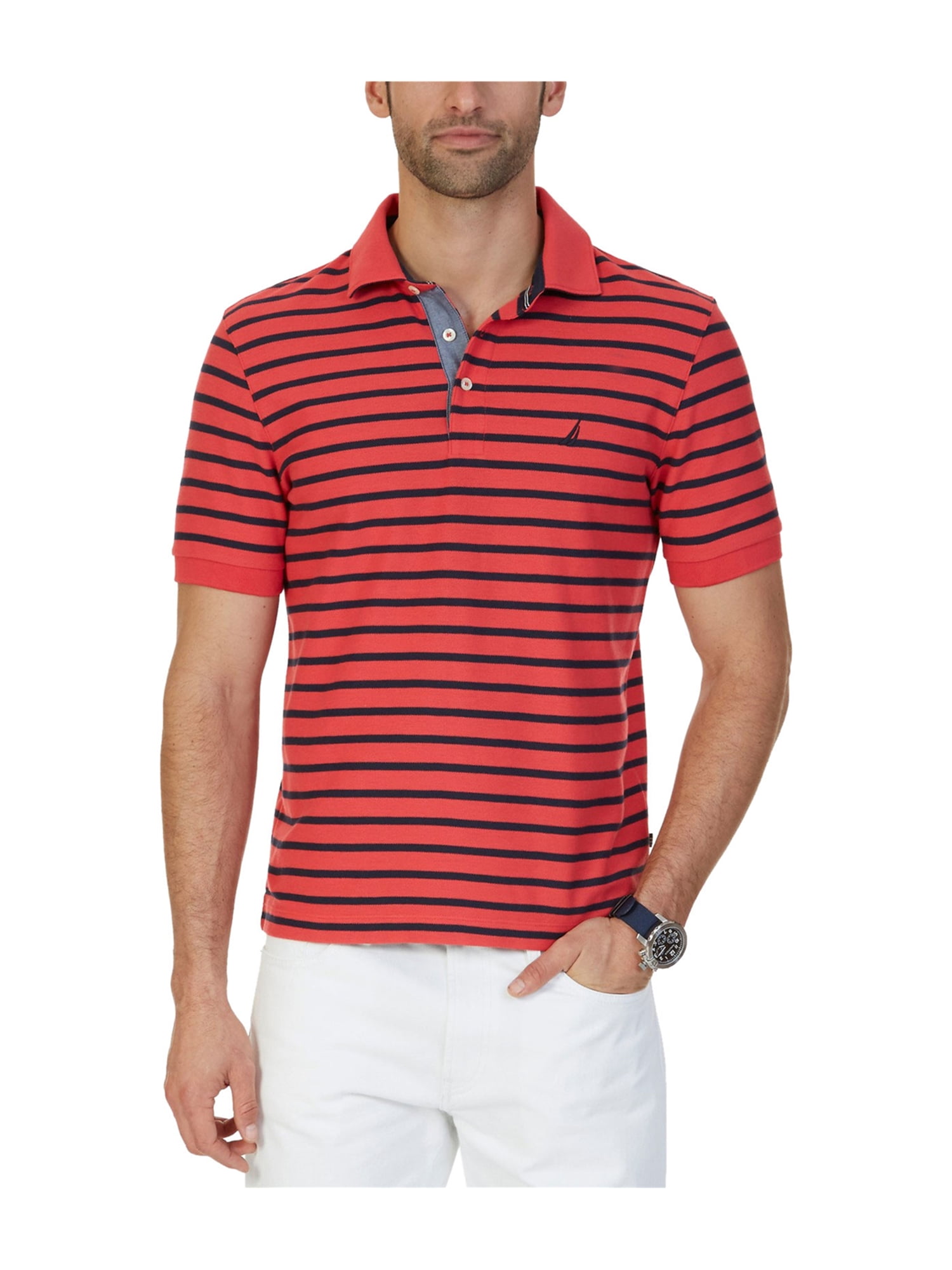 Nautica Nautica Mens Striped Rugby Polo Shirt