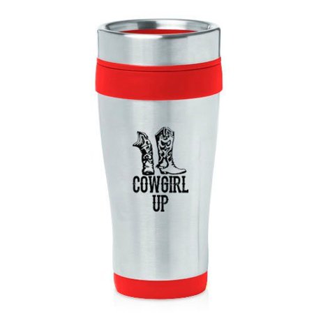 

16oz Insulated Stainless Steel Travel Mug Cowgirl Up Boots (Red) MIP