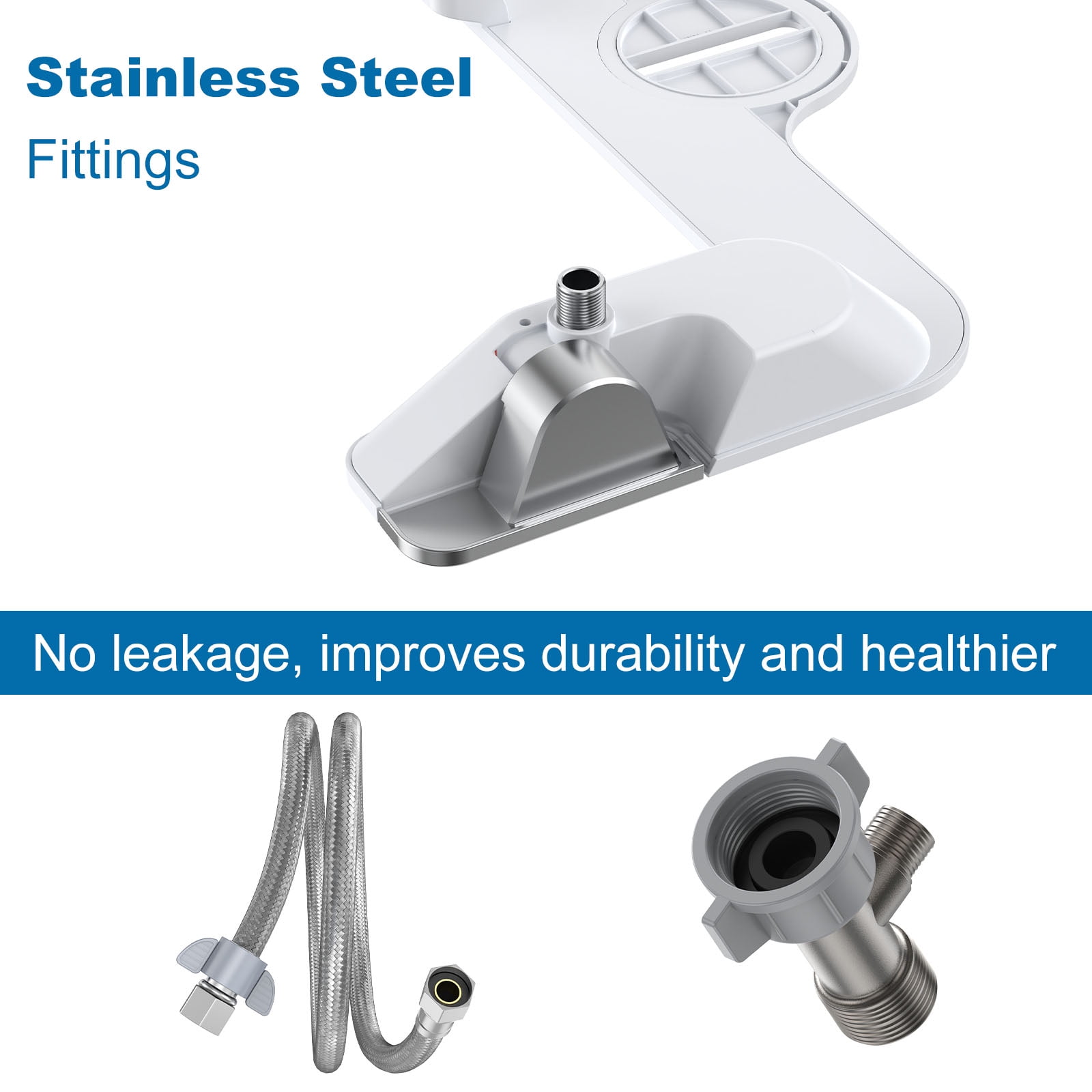 Bidet Attachment for Toilet – Dual Nozzle with Front & Rear Spray, Adjustable Water Pressure & Angle, Self-Clean, Retractable Nozzle, Brass T-Adapter, Easy Install – No Electricity Needed