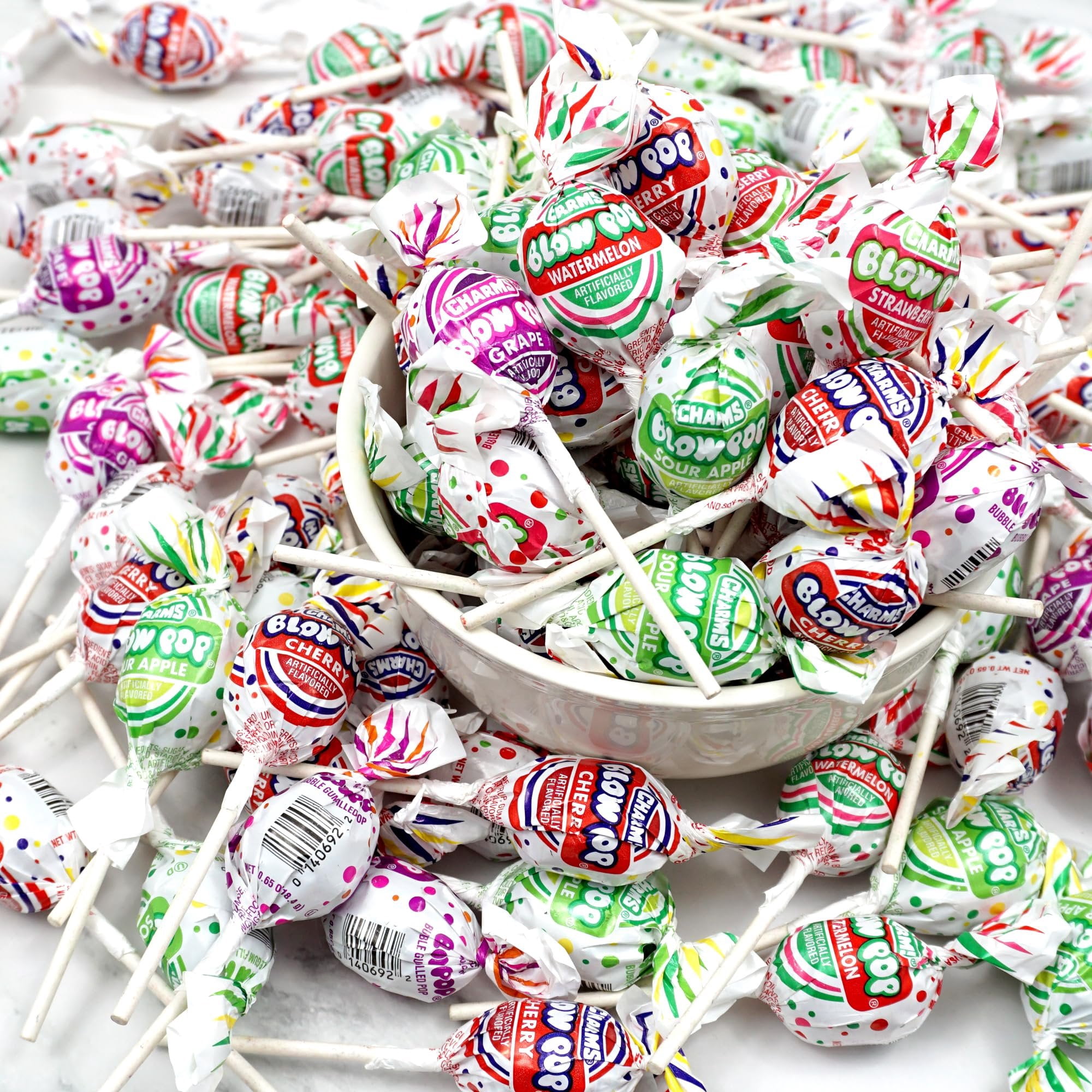 Charms Green Sour Apple Blow Pops, 3lb Bulk Bag Approx 68, Green Sour Apple Candy Gum Filled Lollipops, Individually Wrapped Bulk Hard Candy, The Hampton Popcorn & Candy Company