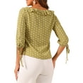 thumbnail image 3 of INSPIRE CHIC Women's Ruffled Neck Half Sleeve Sheer Summer Polka Dots Blouse Tops S Dusty Yellow, 3 of 6