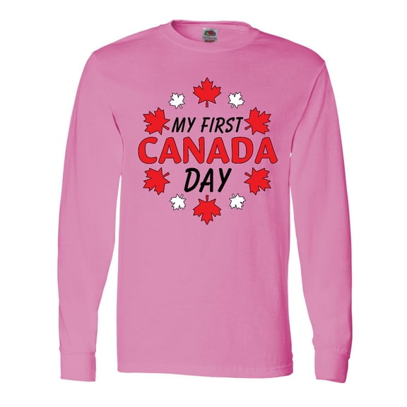Inktastic My First Canada Day with Red and White Maple Leaves Long Sleeve T-Shirt