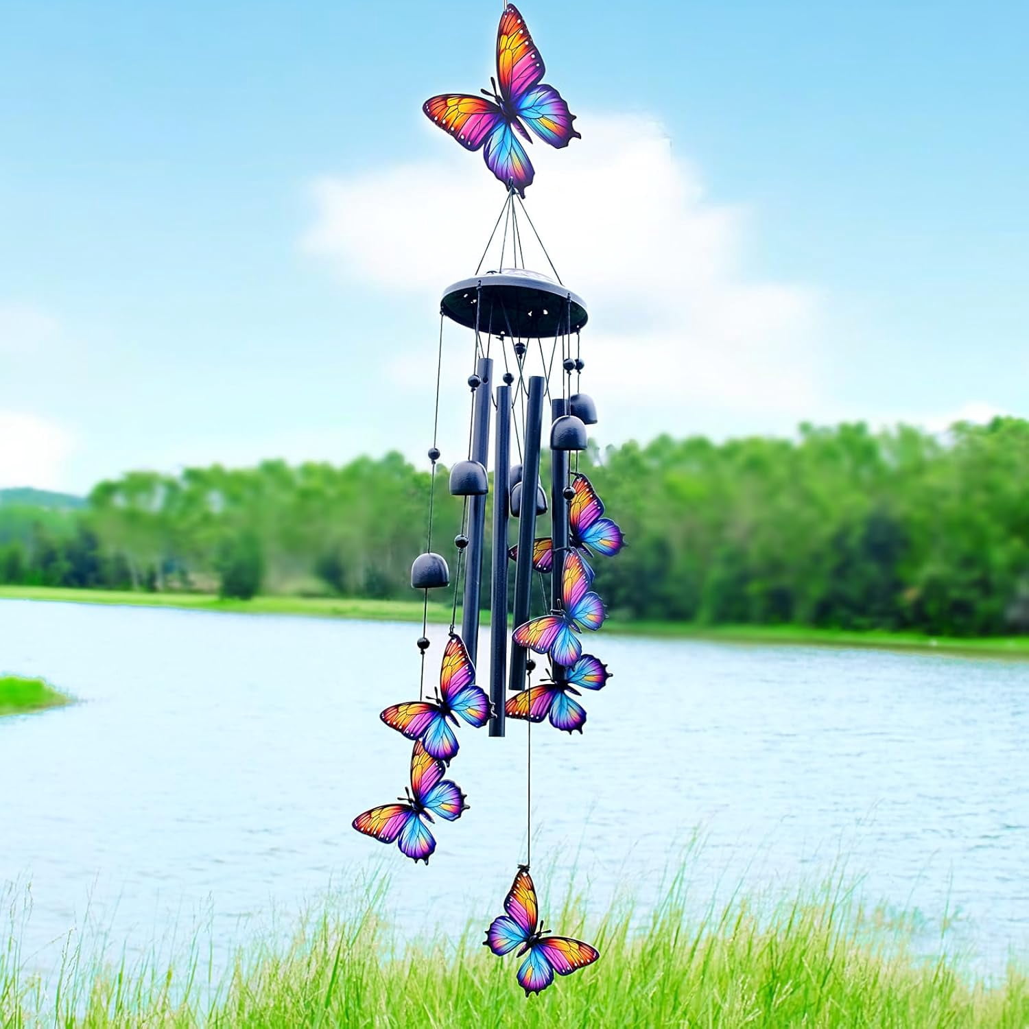 Butterfly Wind Chimes for Outside 39", Metal Outdoor Windchimes, Patio Decor Gifts for Women
