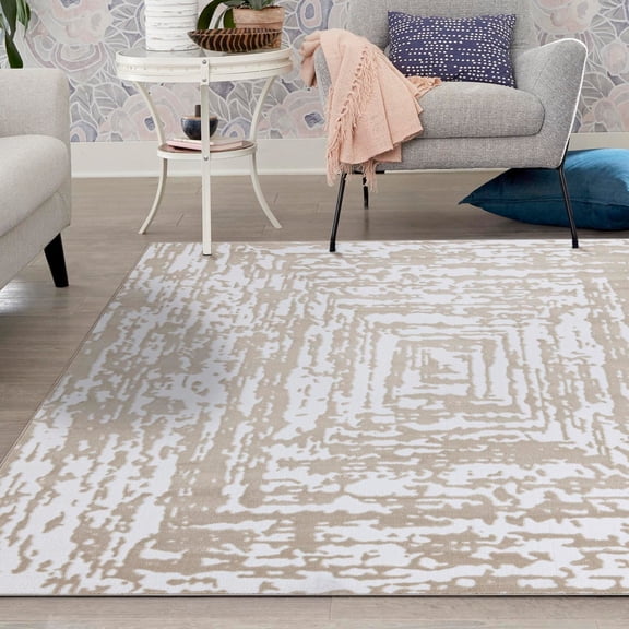 Unique Loom Hermitage Collection Area Rug - Armor (7' 10" Square White Bone/Beige)