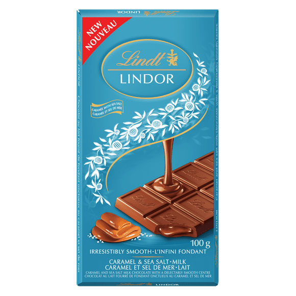 Lindt LINDOR Tablette au chocolat au lait à la fleur de sel et au caramel, 100 g 100 g