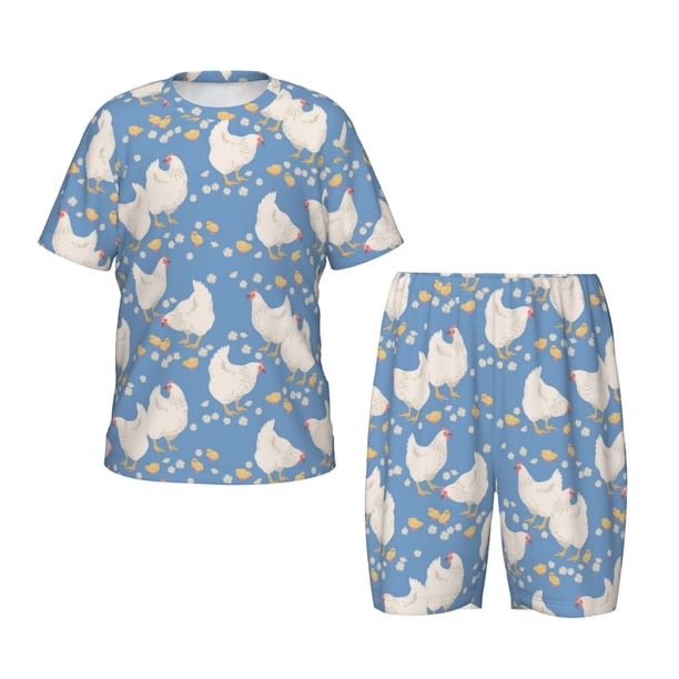 Balery Funny Chicken Conjunto de Pijama Infantil de Manga Corta con Estampado – Ropa de Dormir de Algodón Suave-Small