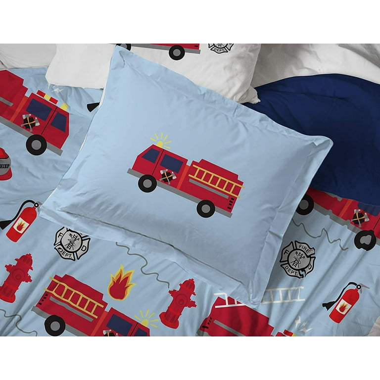 Trend Collector Go Fire Truck Go Blue 5 Piece Twin Bed Set 100 Microfiber