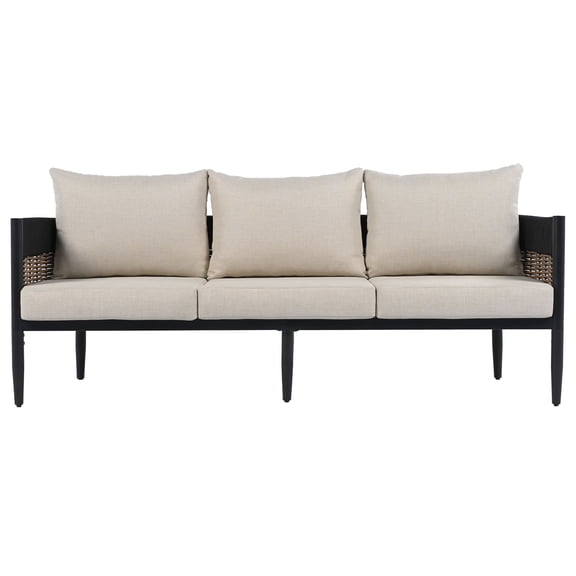 Safavieh Harrison Metal Outdoor Sofa, Black/Taupe