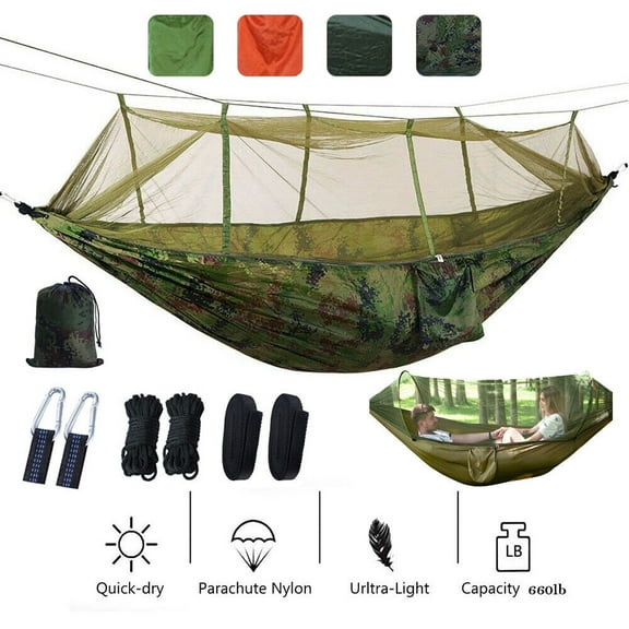 Double Portable Hammock with Tree Straps, Lightweight Hammock Swing with Net for Backpacking Hiking Travel Outdoor