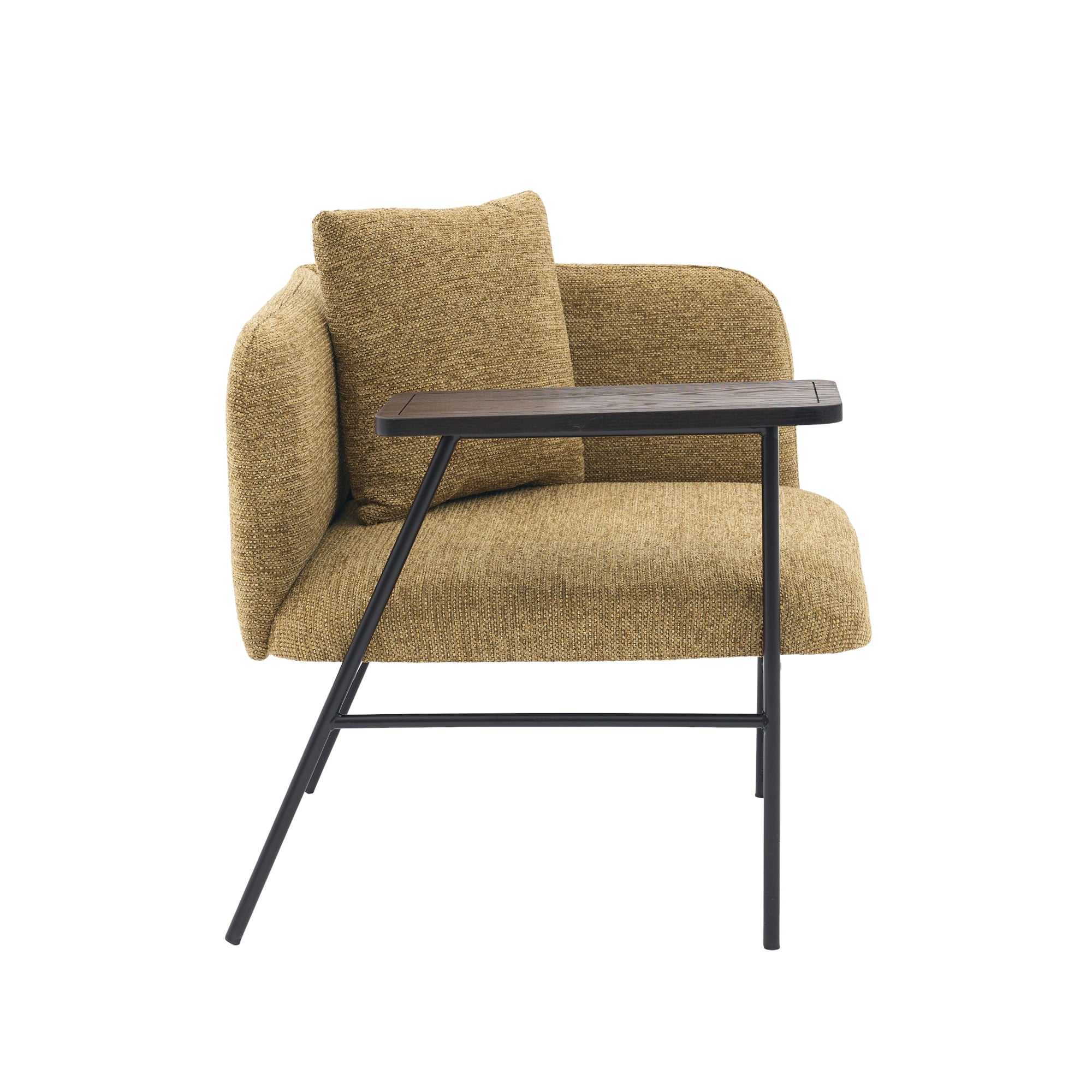 Living Room Lounge Chair with Pillow, Modern Upholstered Single Sofa Armchair with Storage Pockets and Side Table, Yellow Accent Seating for Home Office Bedroom