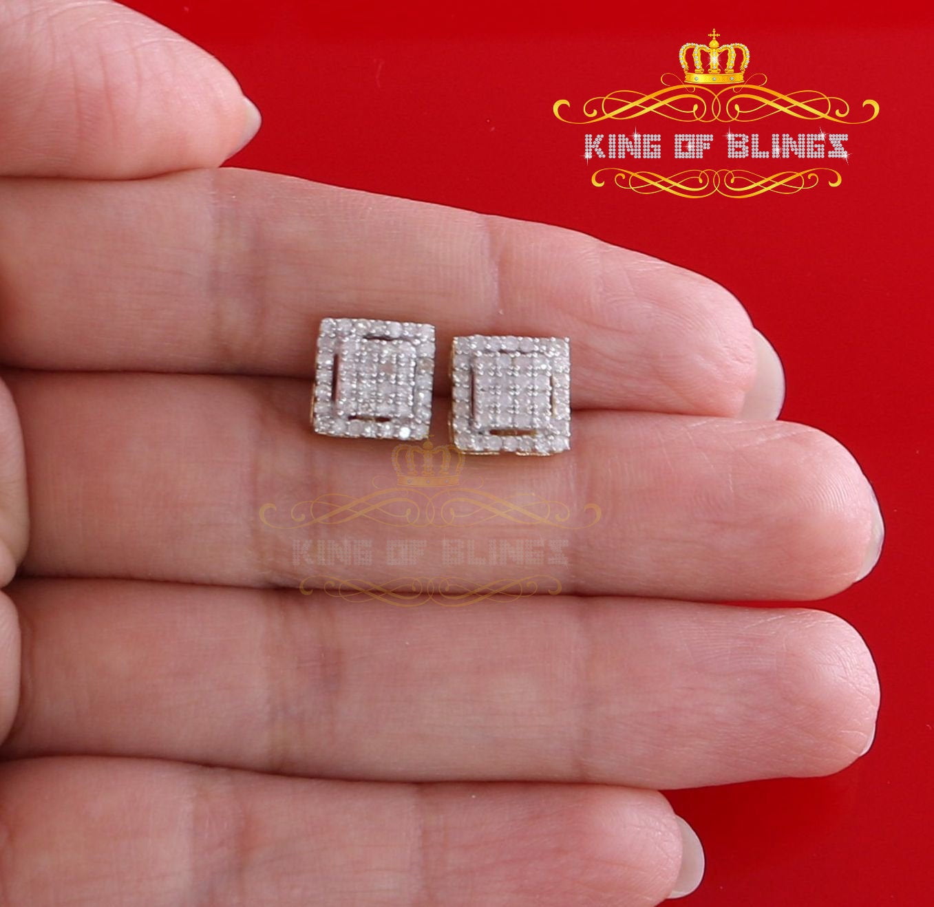 King of Bling's 0.50ct Diamond 925 Sterling Silver Hip Hop Yellow Stud Earring For Men & Women