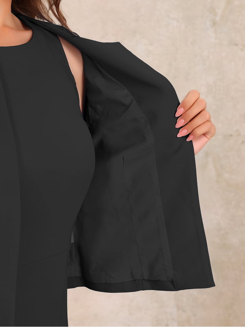 knee length dresses for ladies Black Halter Neck Sleeveless Blazer Midi Dress