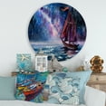 thumbnail image 2 of Designart 'Red Sails & Bright Night Sky With Wooden Sailboat' Nautical & Coastal Circle Metal Wall Art 36x36 - Disc of 36, 2 of 5