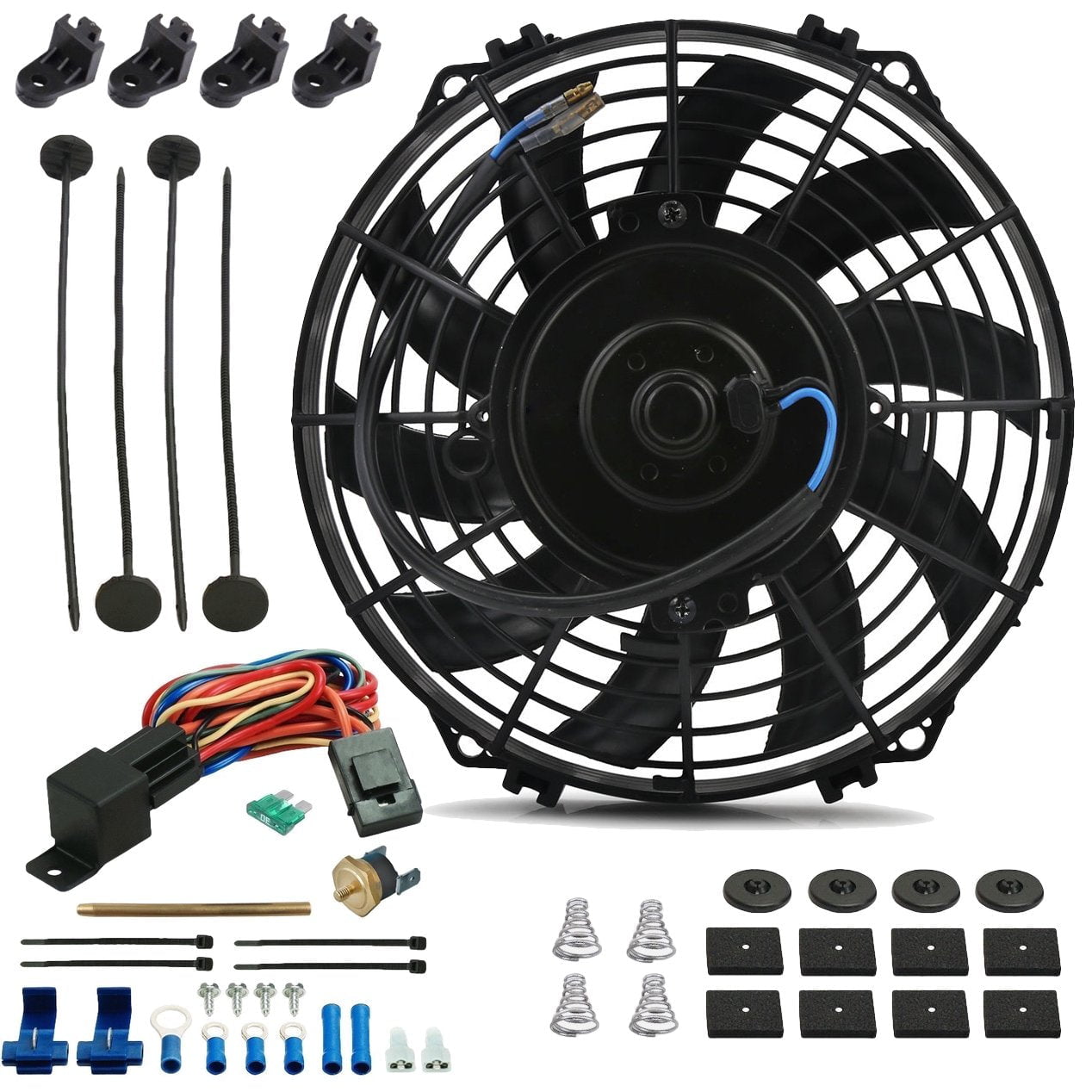 Arrowhead alligevel fremsætte 9" Inch Engine Radiator Electric Cooling Fan Cooler Fin Probe Thermostat  Temperature Switch Kit - Walmart.com
