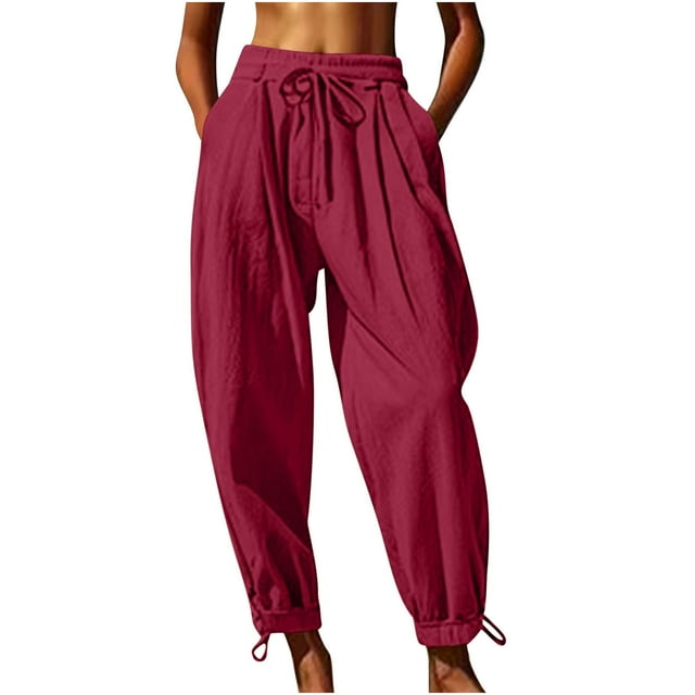 cfhntfmh Pantalon en Lin Décontracté pour Femmes, Bas Resserré, Léger, Pantalon d'Été pour la Plage et les Vacances, Pantalon de Détente à Cordon avec Poches