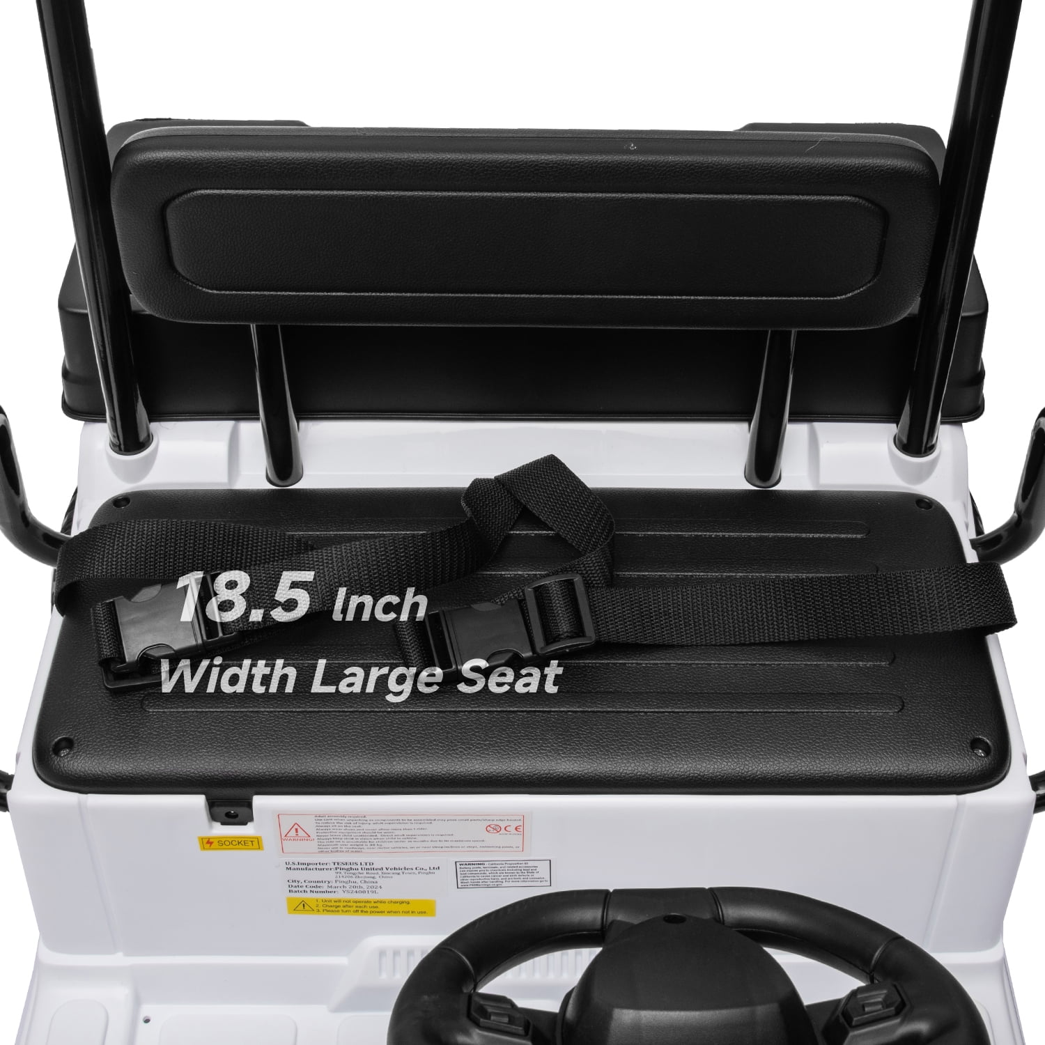 Track 7 24V Ride on Car, Electric Golf Cart with Ceiling, Ride on Truck with Remote Control, Music, Rear Storage Box, Electric Car for Boys Girls Age 3+, 18.5" Large Seat with Armrests, White