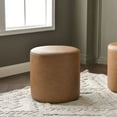 thumbnail image 3 of KINWELL Modern Faux Leather Round Upholstered Ottoman, Multi-Functional Sofa Footrest, Side Table, Extra Seating for Living Room, Bedroom (Camel, 18" D x 18" W x 18.3" H), 3 of 11