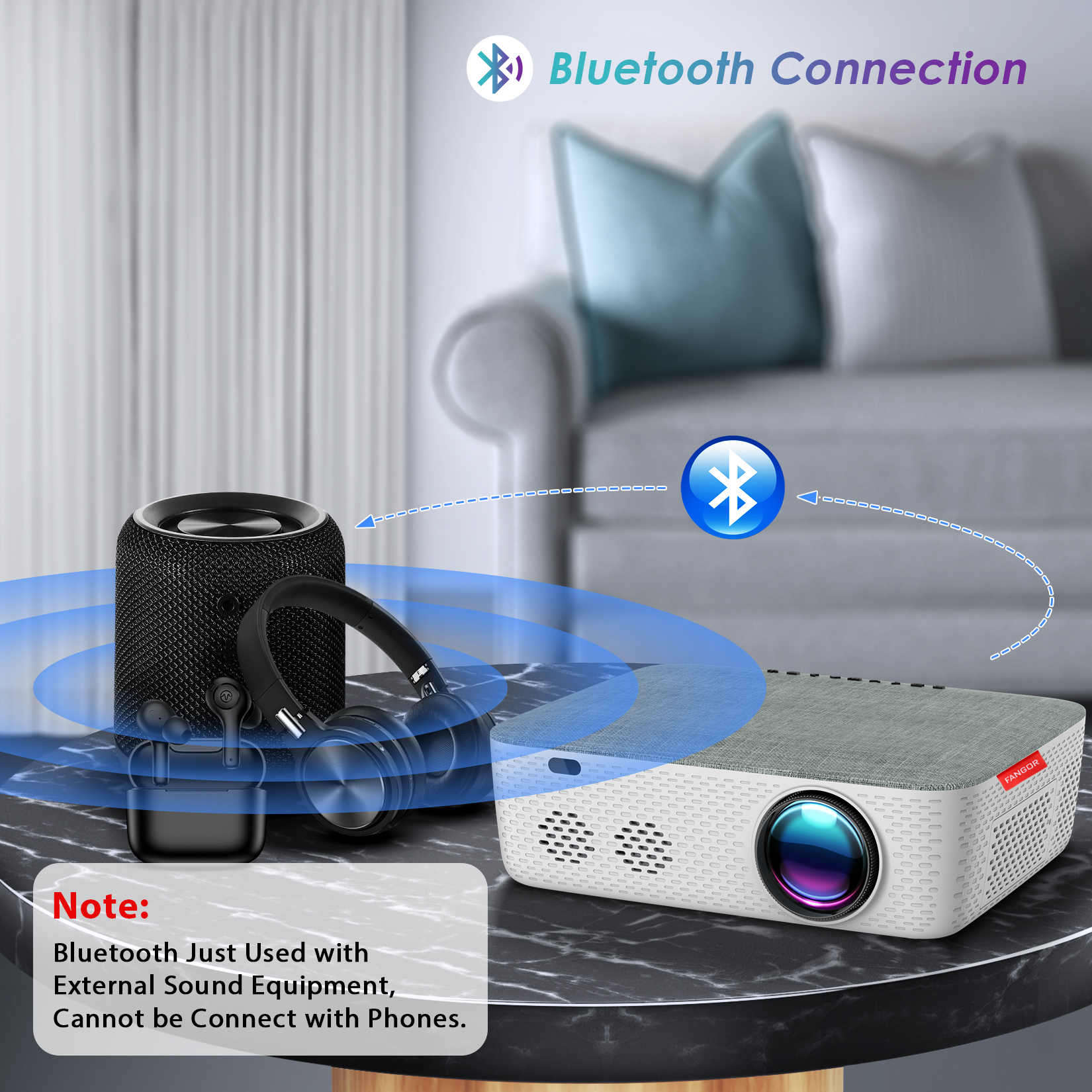 Fangor Projector with 5G WiFi and Bluetooth, 340ANSI Native 1080P Full HD Video Projector, Outdoor Movie Projector Support 4K ,Digital Keystone/50% Zoom,Compatible with HDMI, USB, iOS/Android Phone - image 2 of 8