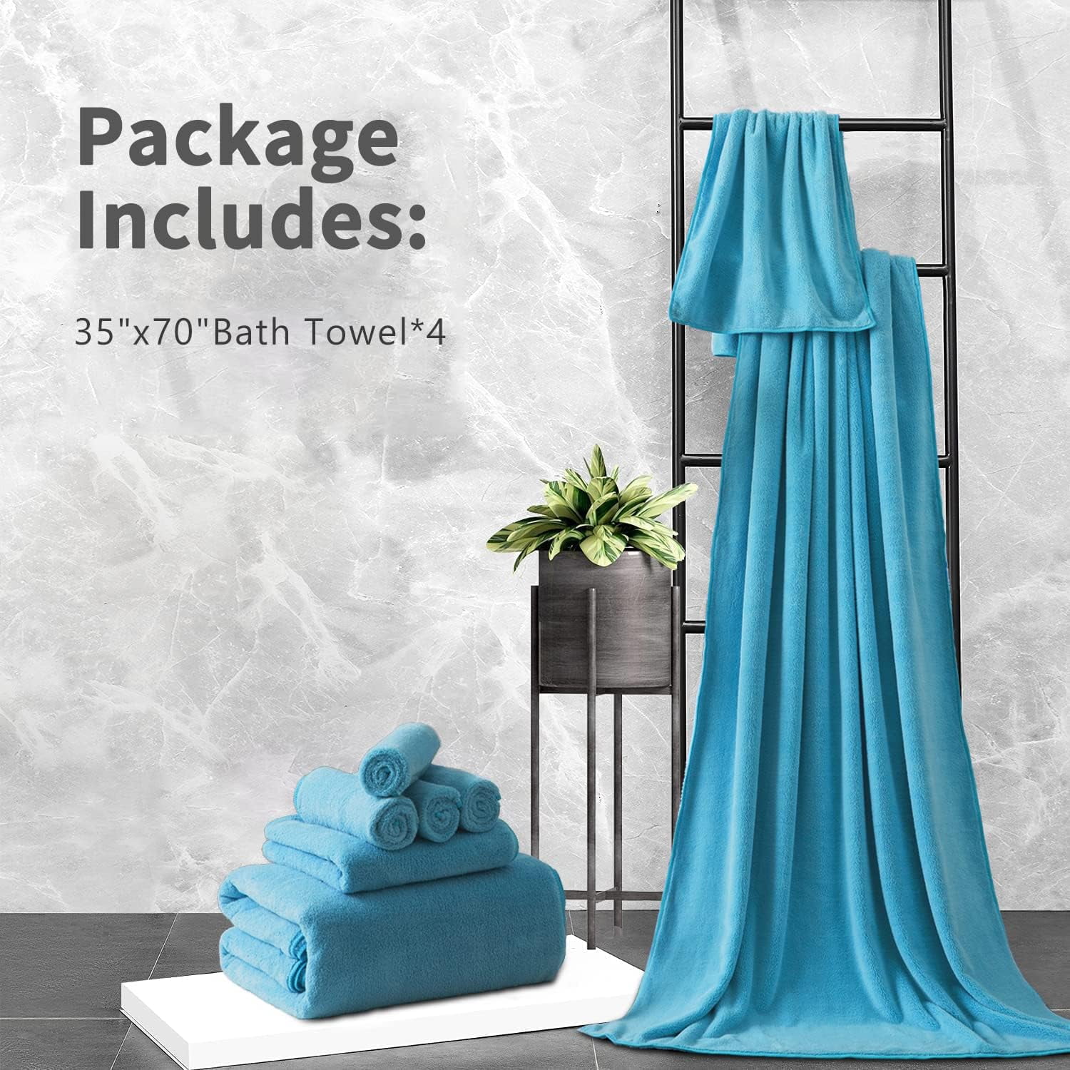 Jessy Home 4 Pack Blue Oversized Bath Towels 35 inchx70 inch-600 GSM Soft Extra Large Bath Towel Set, Size: 4 Pack Bath Towel