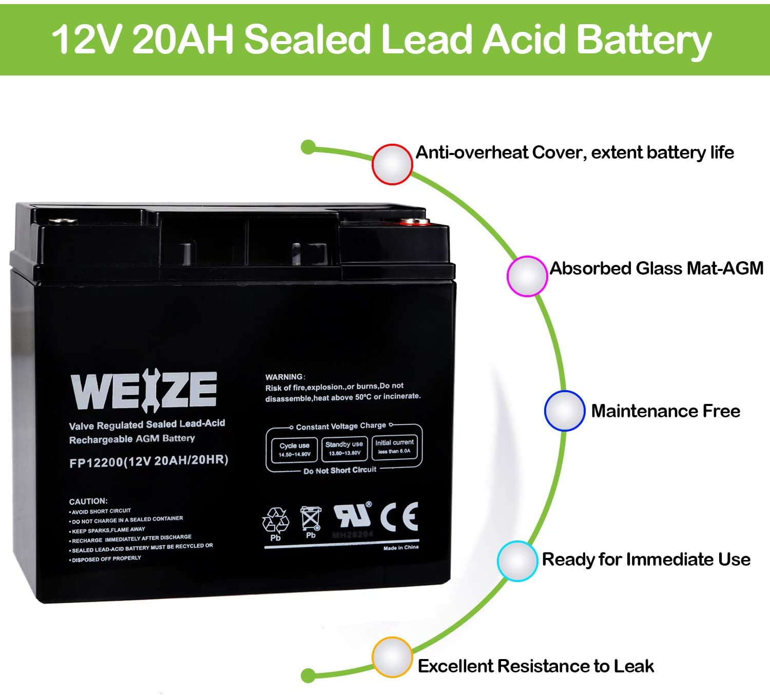 Casil 12V 20AH Lead Acid Battery Replaces UB12200 FM12200 6fm20 EXP12200 12V 20AH 22AH Batteries 