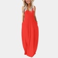 thumbnail image 2 of Youmylove Robes Maxi d'Été pour Femmes Robe Longue Unie à Col Rond Manches Longues Patchwork Robe Décontractée Confortable Robe Débardeur, 2 of 6