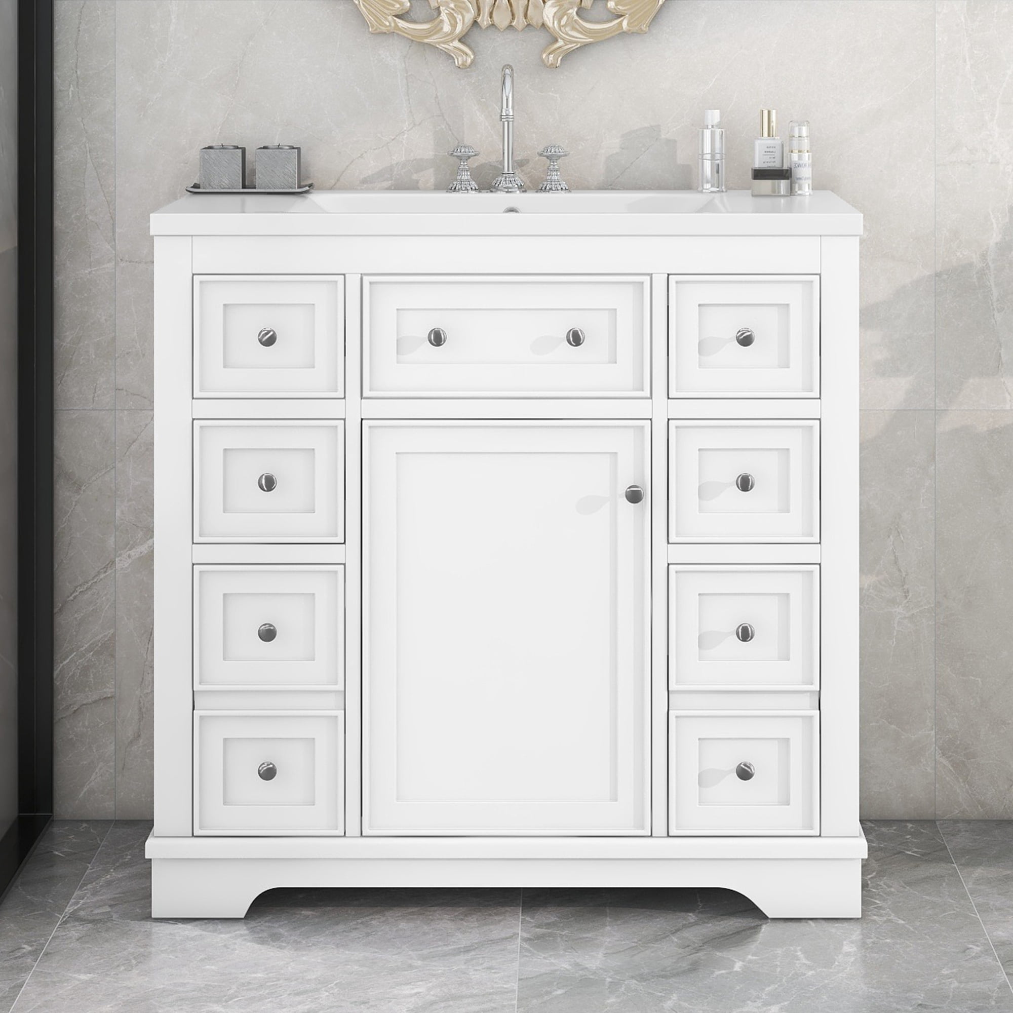 Harper & Bright Designs 36" Bathroom Vanity with Sink Combo, Bathroom Vanity Cabinet with 6 Storage Drawers, White