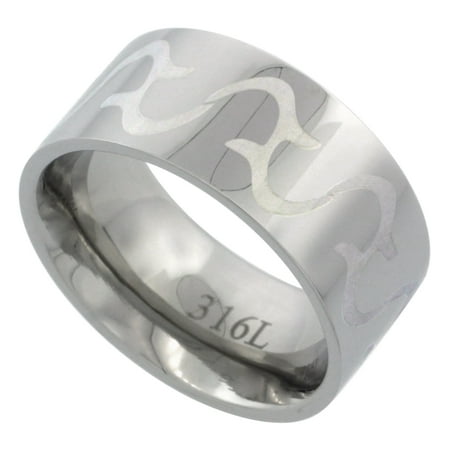 Surgical Steel 10mm Tribal Design Ring Wedding Band Comfort-Fit, sizes 7 - 14