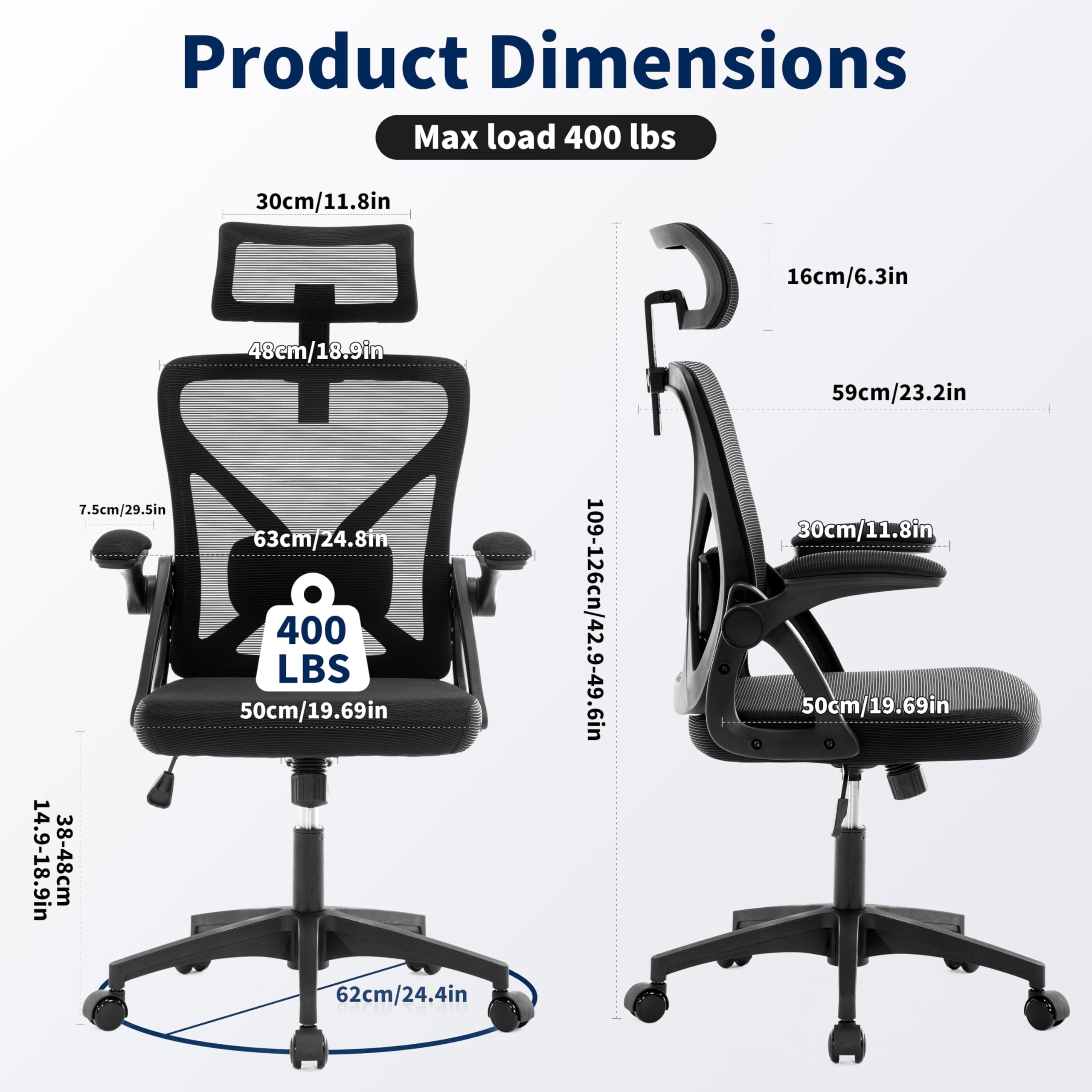 Nexthro Office Chair,Ergonomic Desk Chair with Adjustable Lumbar Support,400 Lbs Mesh Computer Chair High Back with Headrest for Home Office (Black)
