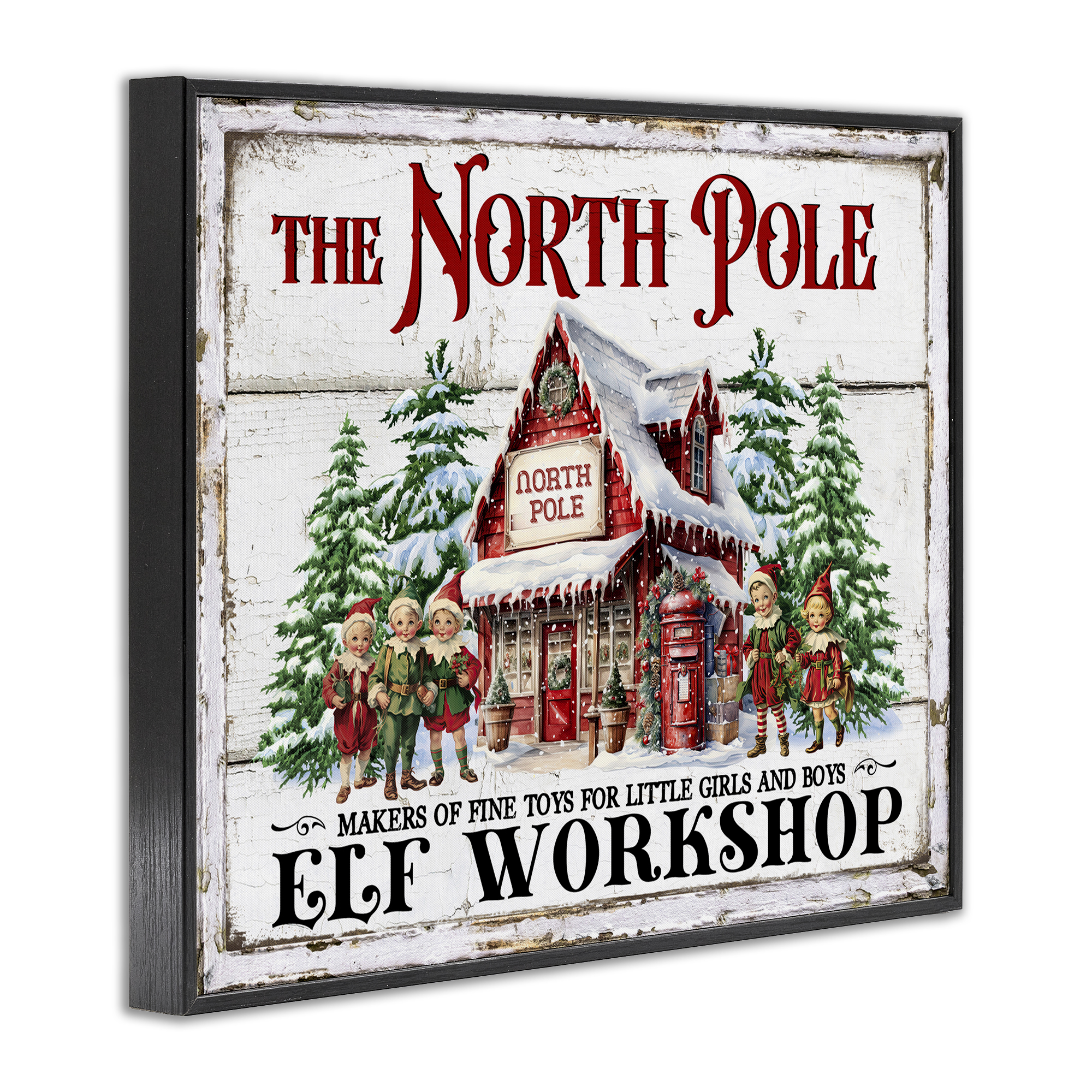 Stupell Industries North Pole Workshop Holiday Painting Black Framed Art Prints Wall Art, 20 x 16
