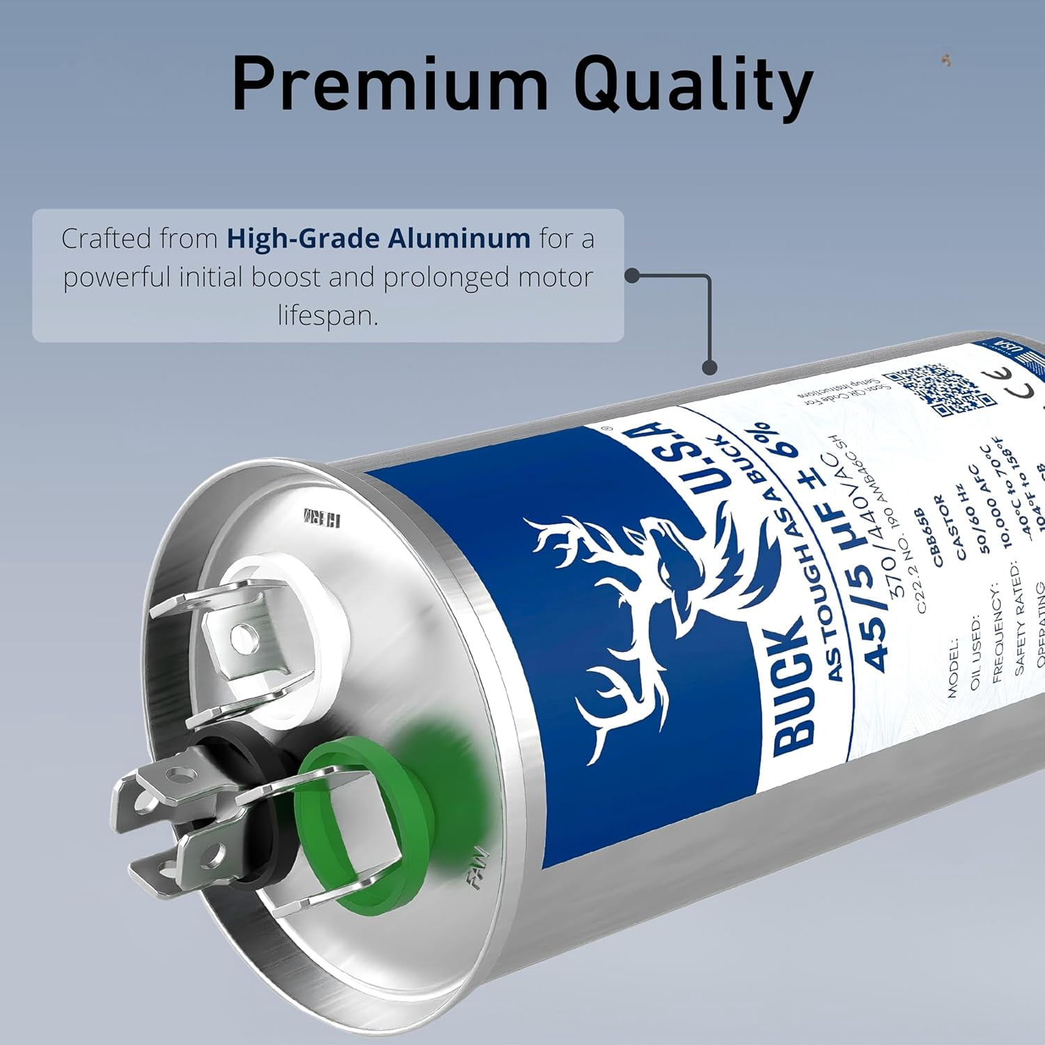 Buck 45+5uF 45/5 MFD ±6% CBB65B Dual Run Round Start Capacitor - Ideal for HVAC Systems, Air Conditioner Unit Fan Motor Start, Heat Pump, & Condenser Straight Cool Applications 370/440VAC 50/60Hz