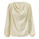 thumbnail image 3 of Blusa de gasa para mujer con cuello en V, volantes, pliegues y mangas acampanadas, blusa holgada informal para otoño, 3 of 4