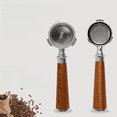 thumbnail image 1 of Mango de máquina de café de 51 mm, mango de madera maciza modificado, accesorios, embudo de café, mango sin fondo de acero inoxidable 304, 1 of 5