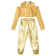 thumbnail image 3 of CHICTRY Metallic 2 Pcs Dance Outfit Modern Jazz Hiphop Street Dancewear Off Shoulder Crop Top with Pants Gold 14, 3 of 5